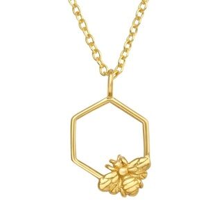 24kt Plated Sterling Silver Bee Honeycomb Necklace